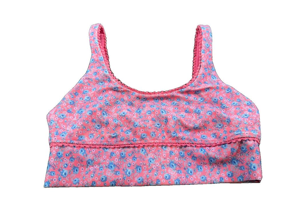 LoveShackFancy x Beach Riot Leah Floral Sports Bra Crop Top Pink Blue Size XL